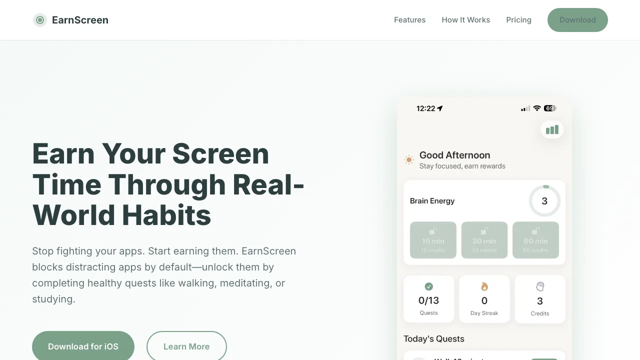 EarnScreen iOS app interface